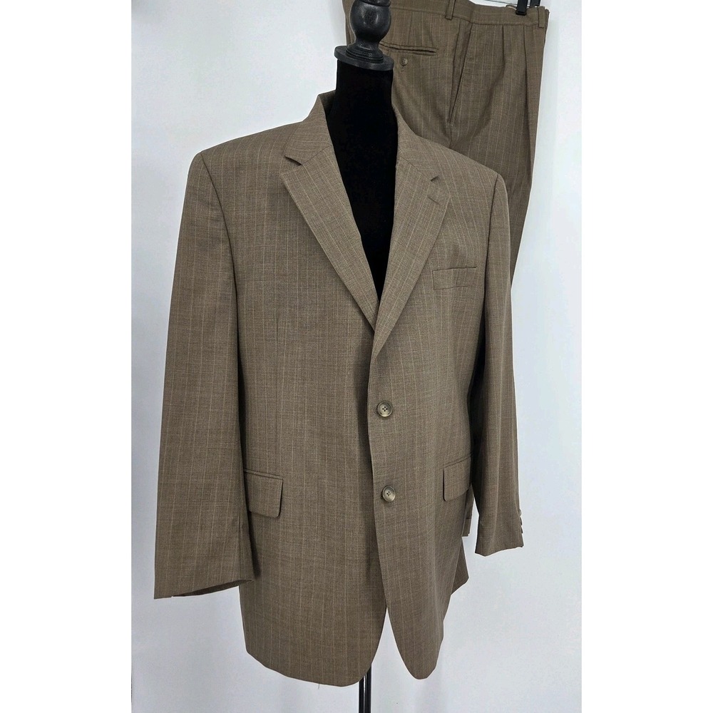 Jack Victor Mens Vance Suit 46R 40x30 Brown Light Stripe Wool Coat Pants 2024